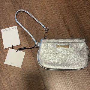 NWT Calvin Klein Silver Wristlet